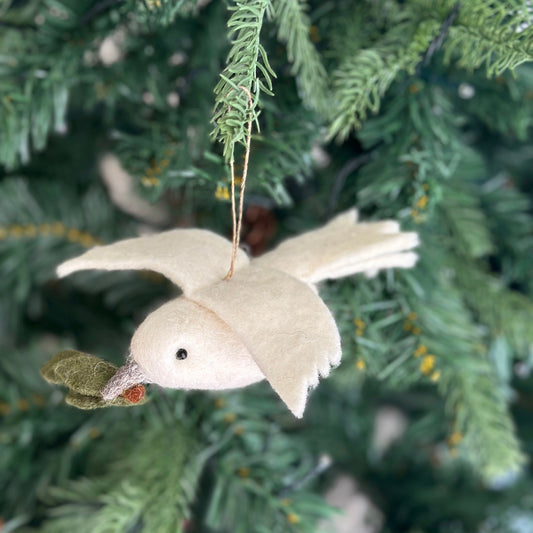 Felt Ornament - Dove with Olive Twig - Chickadees Wooden Toys