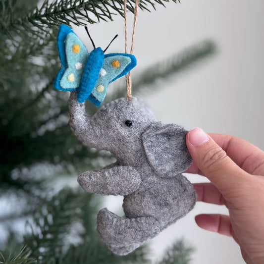 Felt Ornament - Elephant with Butterfly - Chickadees Wooden Toys