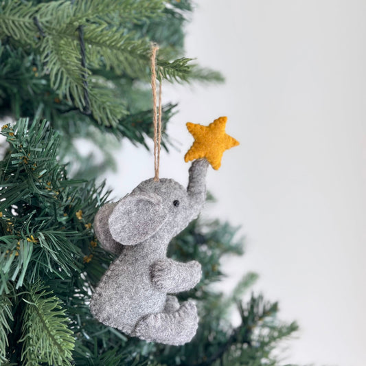 Felt Ornament - Elephant with Star - Chickadees Wooden Toys