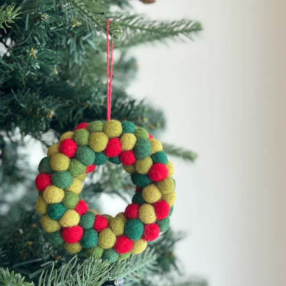 Felt Ornament - Mini Pompom Pompom Wreath - Chickadees Wooden Toys