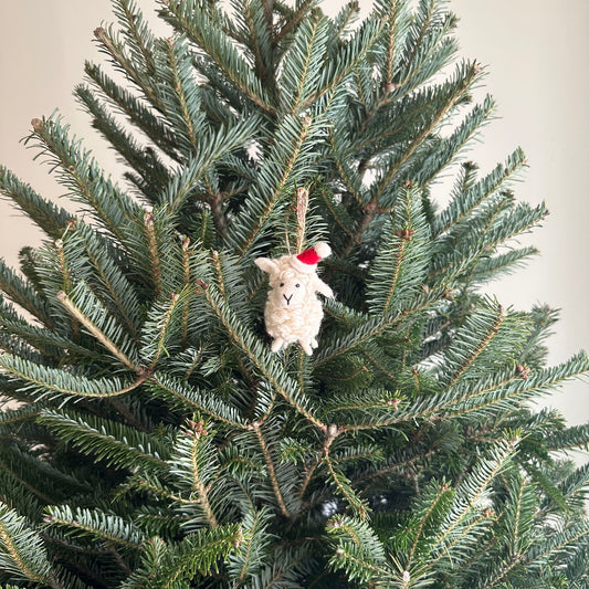 Felt Ornament - Mini Sheep with Christmas Hat - Chickadees Wooden Toys