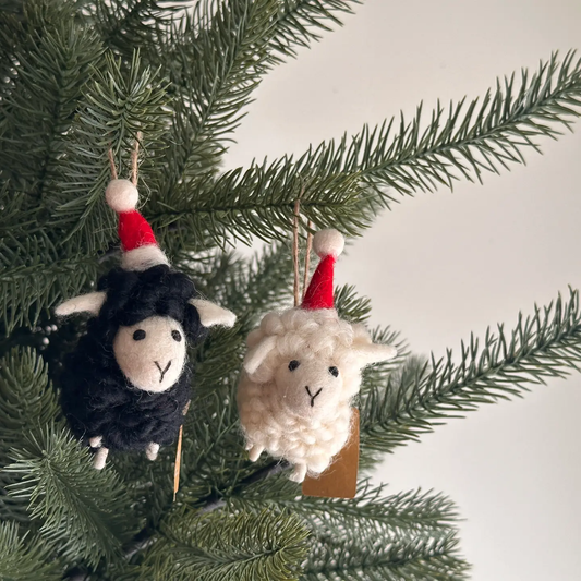 Felt Ornament - Mini Sheep with Christmas Hat