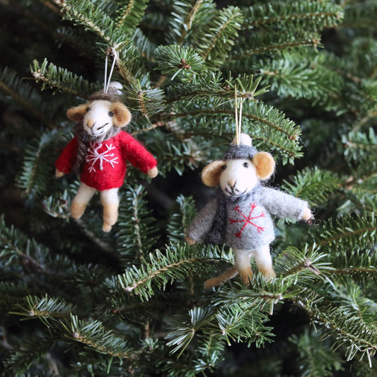 Felt Ornament - Mouse with Scarf / Gray Sweater - Chickadees Wooden Toys