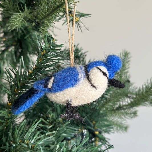 Felt Ornament - Needle Felted Blue Jay - Chickadees Wooden Toys