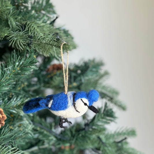 Felt Ornament - Needle Felted Blue Jay - Chickadees Wooden Toys