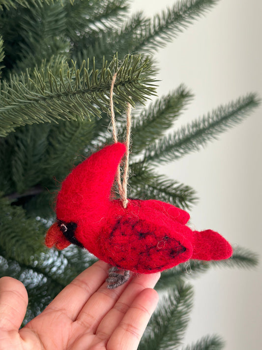 Felt Ornament - Needle Felted Cardinal - Chickadees Wooden Toys