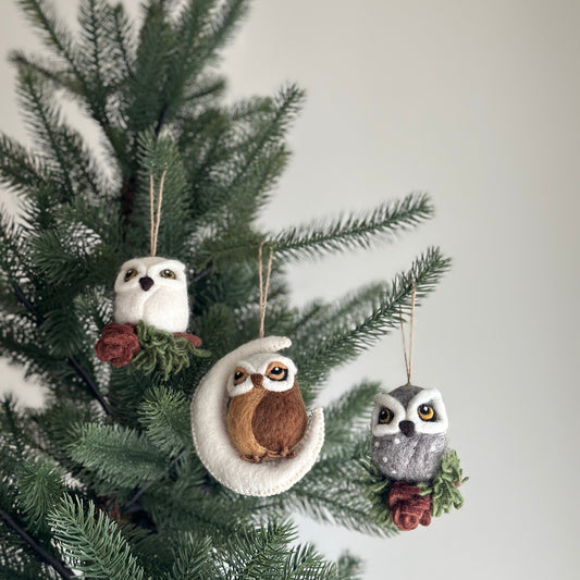Felt Ornament - Needle Felted Owl - Chickadees Wooden Toys