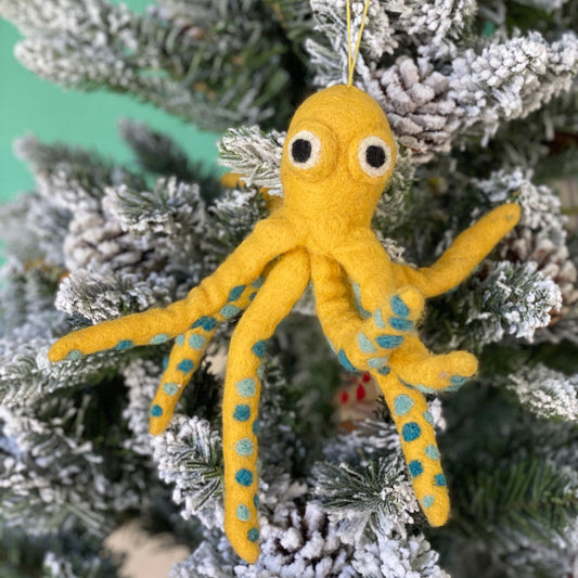 Felt Ornament - Octopus / Yellow - Chickadees Wooden Toys