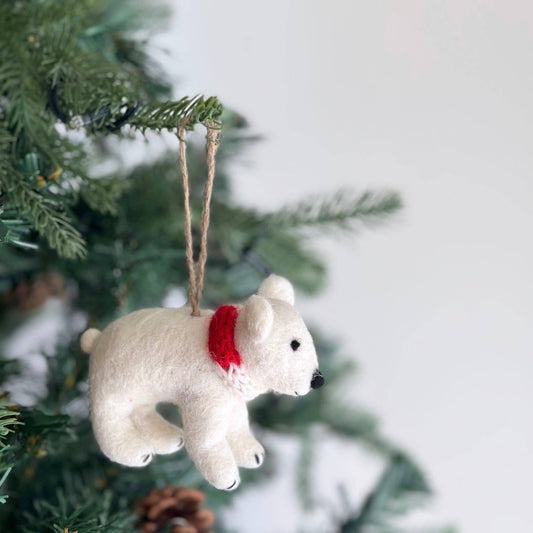 Felt Ornament - Polar Bear With Scarf - Chickadees Wooden Toys