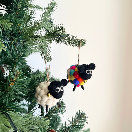Felt Ornament - Pompom Ball Mini Sheep - Chickadees Wooden Toys