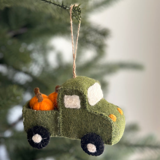 Felt Pickup Truck with Pumpkins Ornament