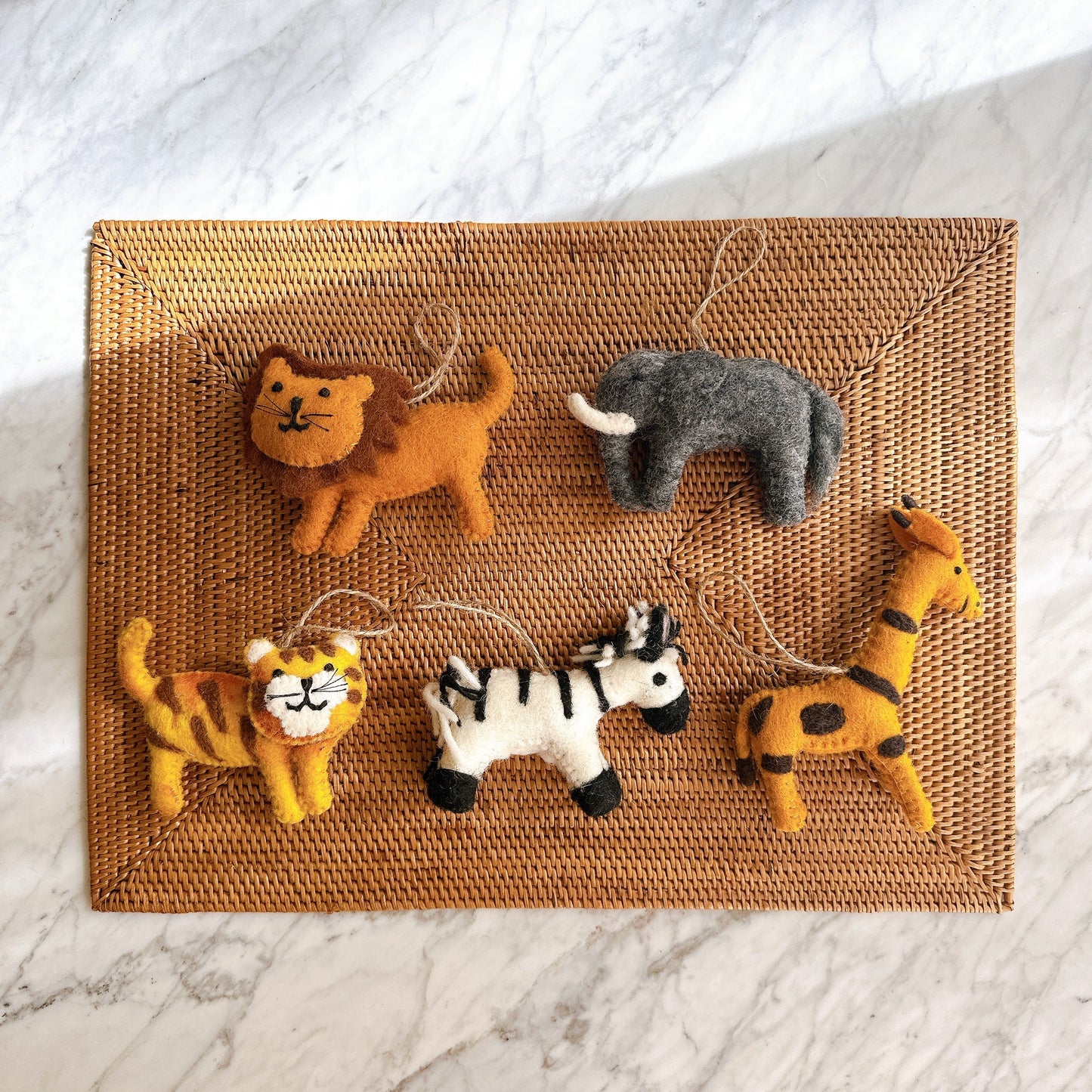 Felt Safari Animal Ornament Set of 5 - Chickadees Wooden Toys