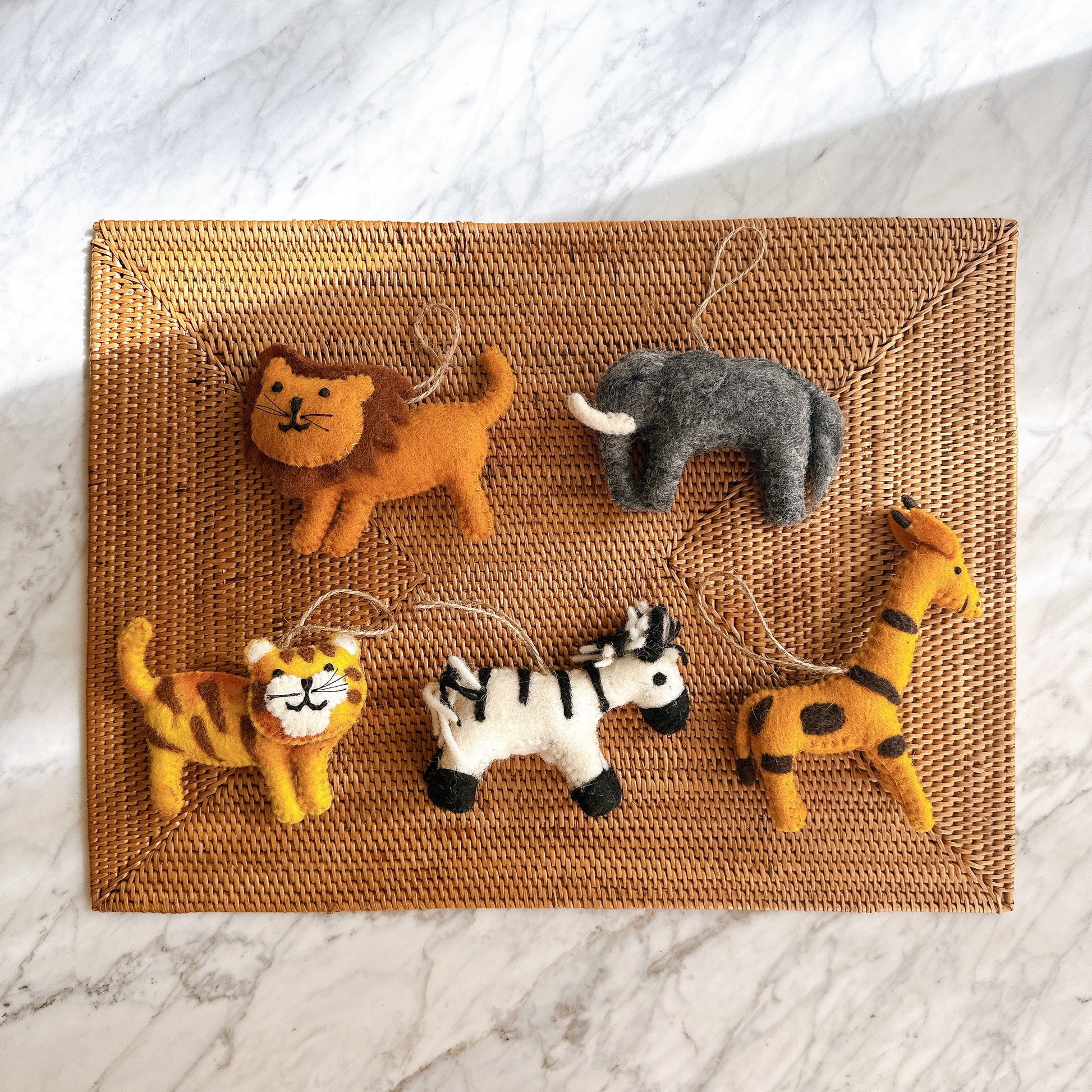Felt Safari Animal Ornament Set of 5 - Chickadees Wooden Toys