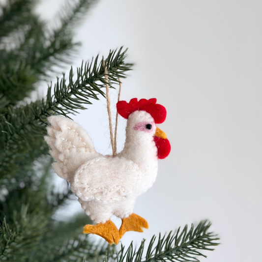 Felt White Chicken Ornament - Chickadees Wooden Toys