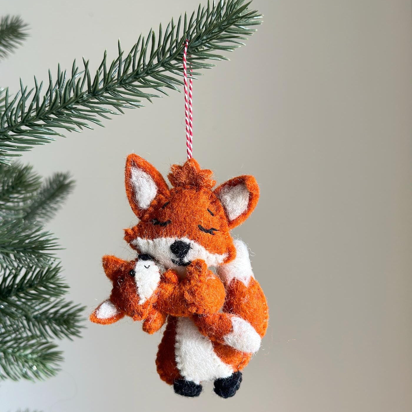 Fox holding baby Ornament - Chickadees Wooden Toys