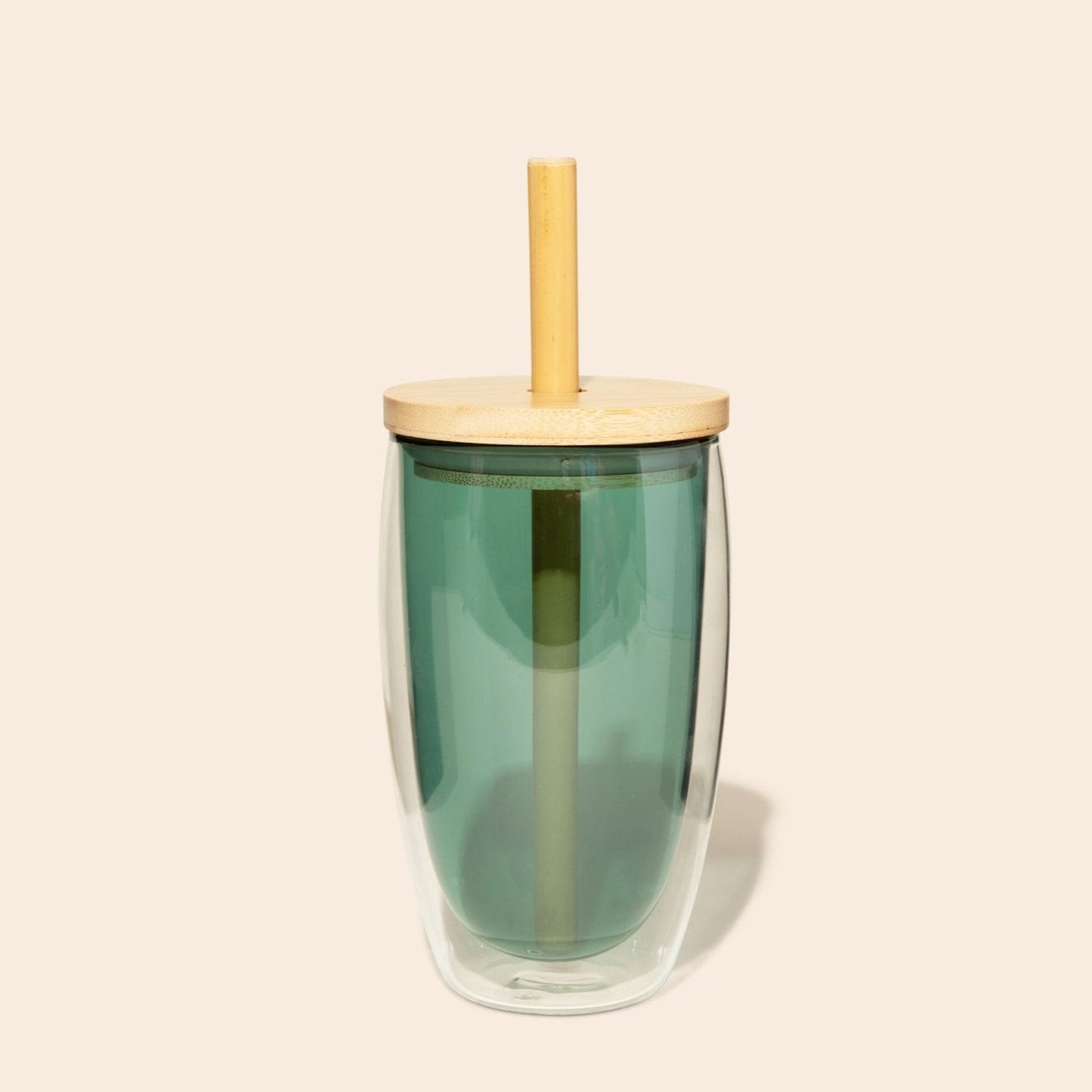 Double-Glass Cup With Bamboo Straw