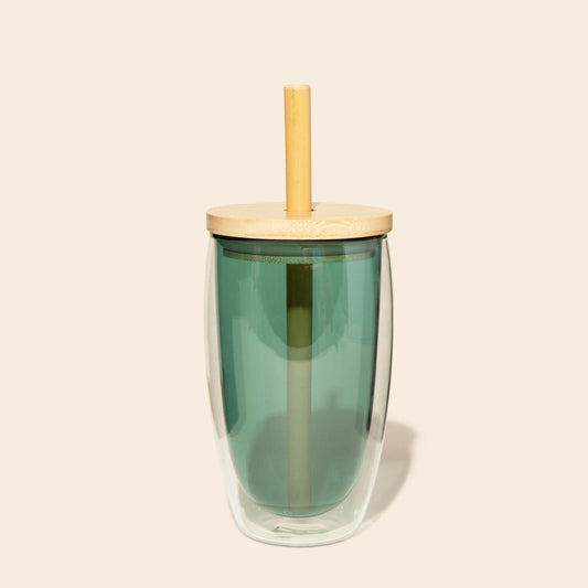 Double-Glass Cup With Bamboo Straw - Chickadees Wooden Toys