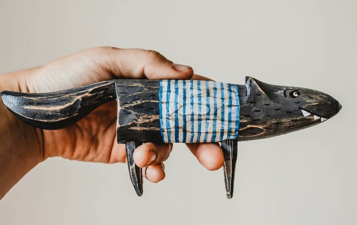 Hand Carved Wooden Wolf Toy