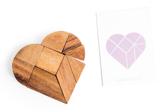 Heart Tangram - two sets with 57 challenge cards - Chickadees Wooden Toys