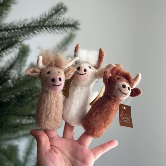 Highland Cow Finger Puppet - Chickadees Wooden Toys