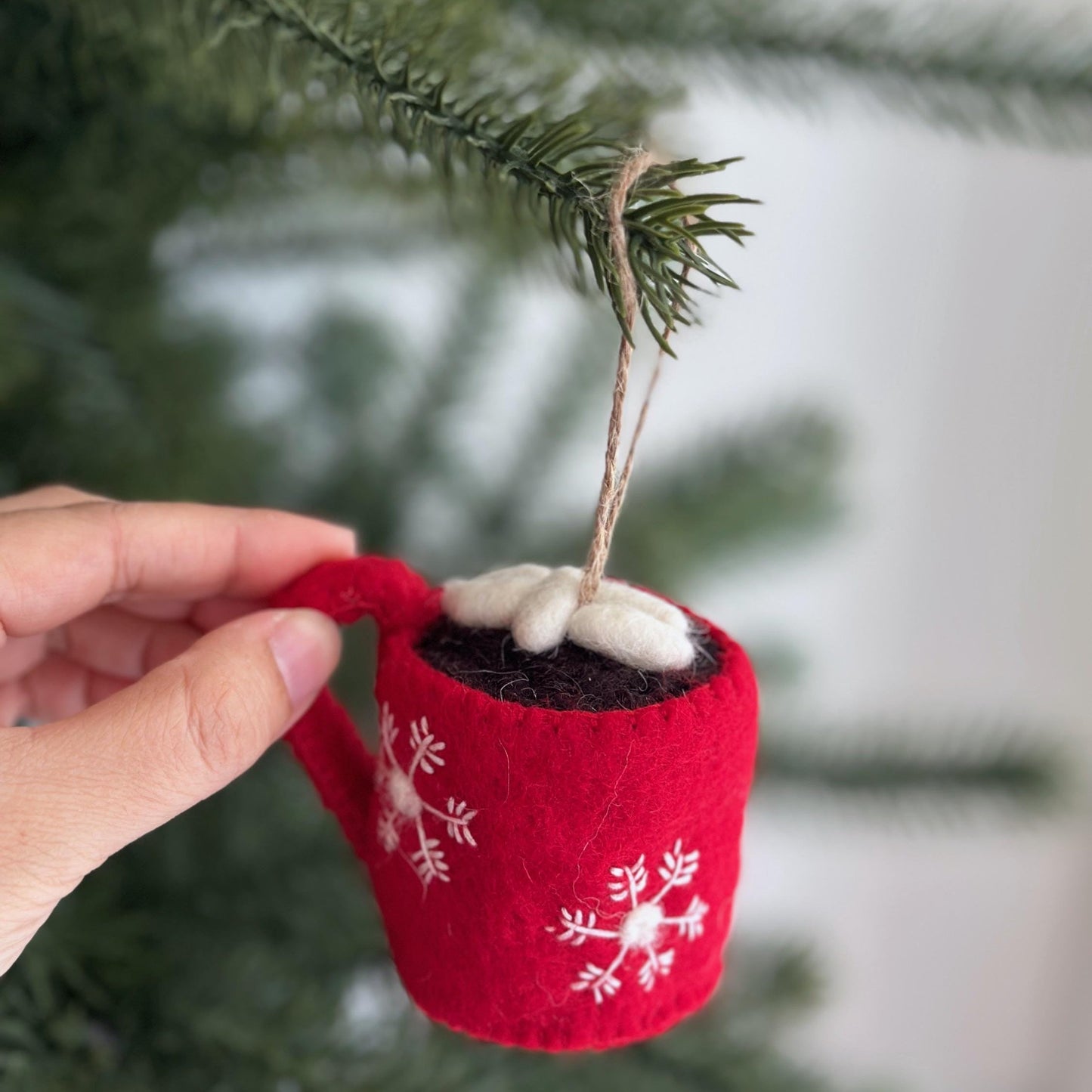 Hot Chocolate Mug Ornament with Marshmallows - Chickadees Wooden Toys
