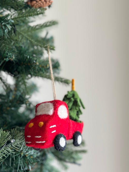 Felt Pickup Truck with Christmas Tree Ornament - Chickadees Wooden Toys