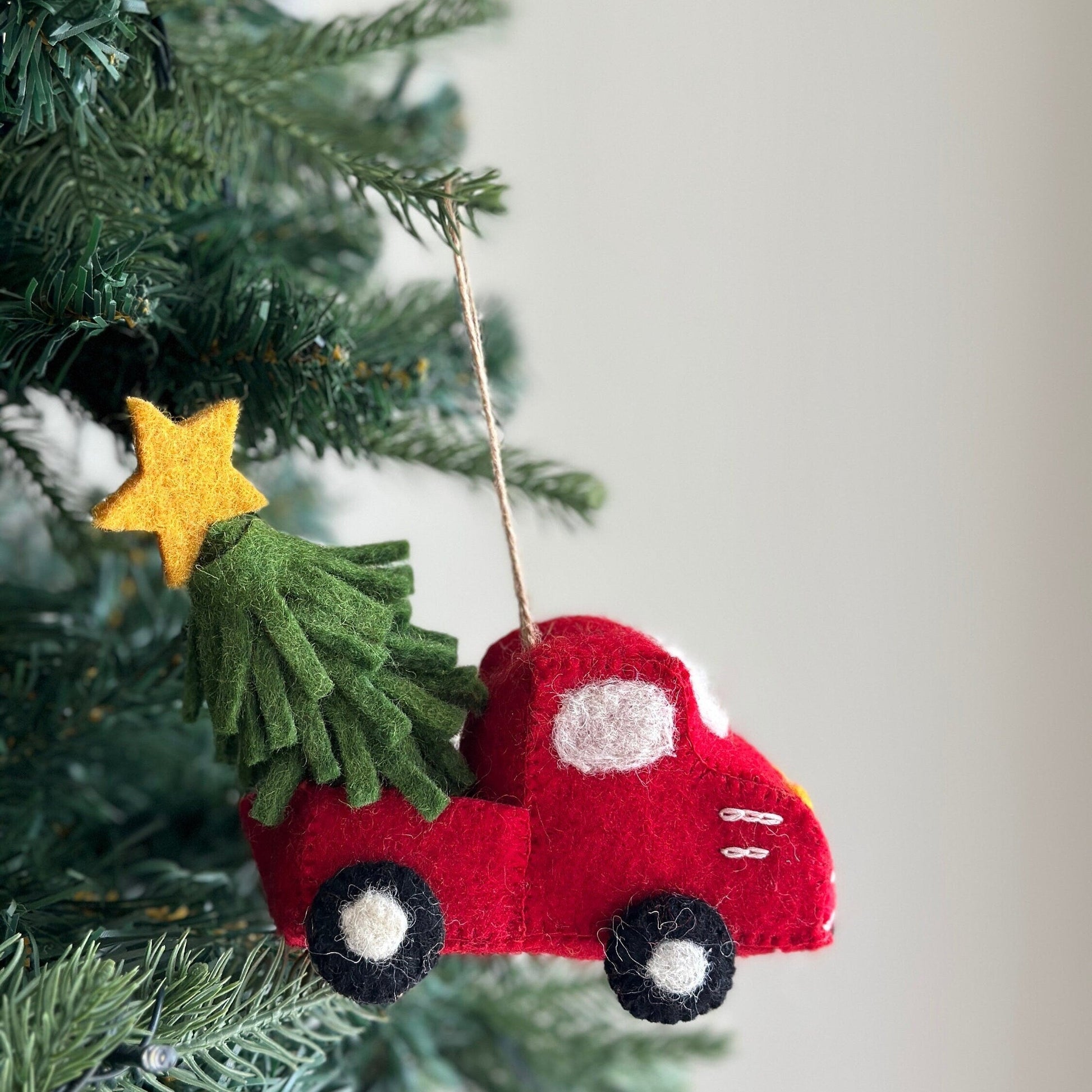 Felt Pickup Truck with Christmas Tree Ornament - Chickadees Wooden Toys
