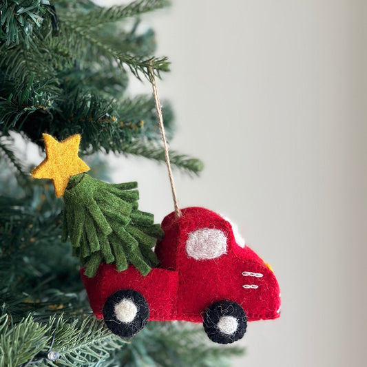 Felt Pickup Truck with Christmas Tree Ornament - Chickadees Wooden Toys