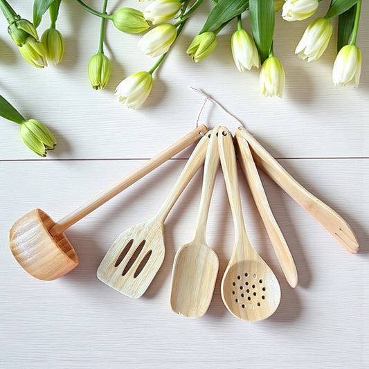Kids Bamboo Cooking Utensil Set - Chickadees Wooden Toys