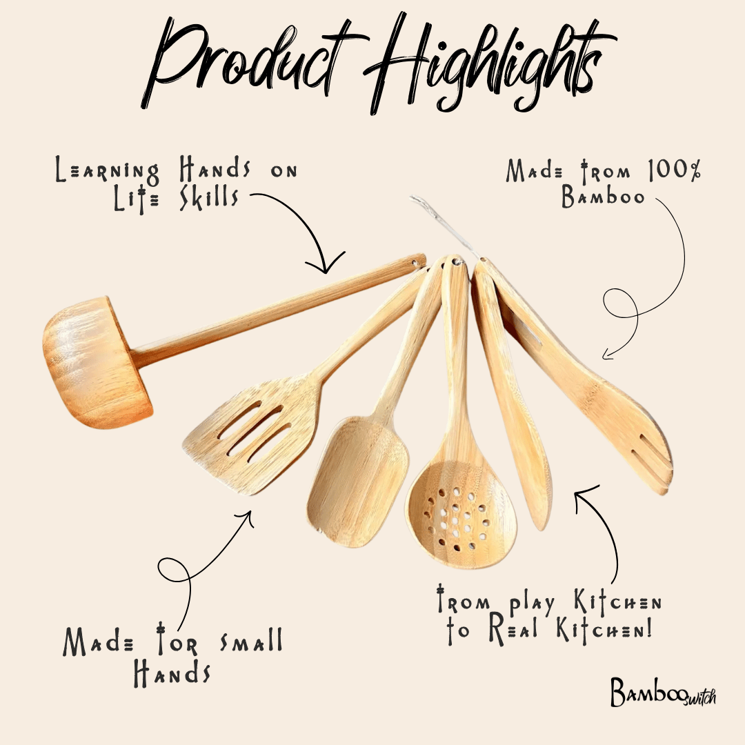 Kids Bamboo Cooking Utensil Set - Chickadees Wooden Toys