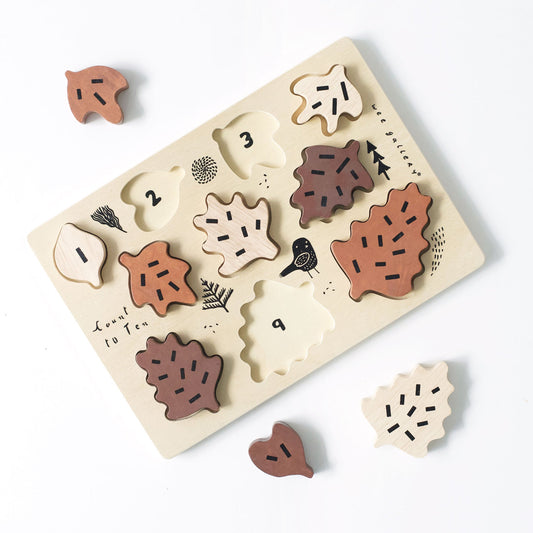 Wooden Tray Puzzle - Count to 10 Leaves - Chickadees Wooden Toys