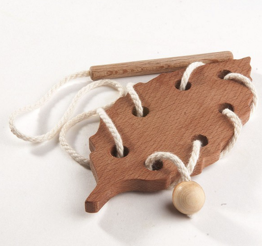 Wooden Lacing Beech Leaf Threading Toy - Chickadees Wooden Toys