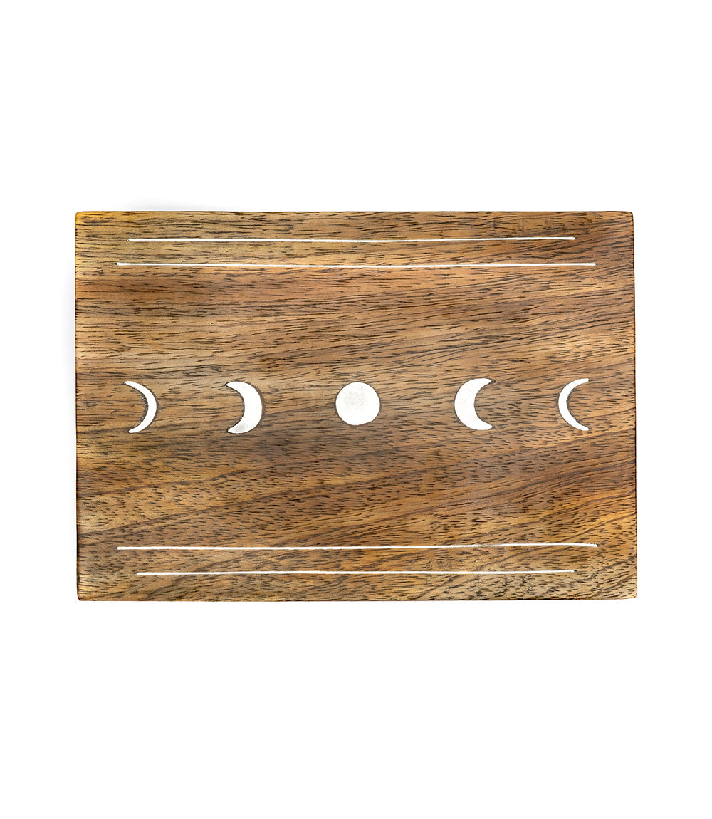 Indukala Moon Phase Jewelry Box With Tray - Wood Brass Inlay - Chickadees Wooden Toys