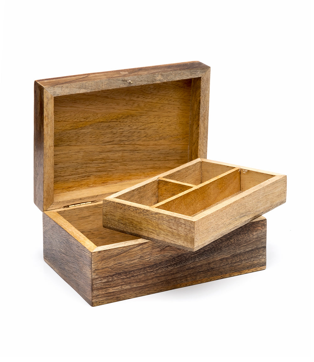 Indukala Moon Phase Jewelry Box With Tray - Wood Brass Inlay - Chickadees Wooden Toys