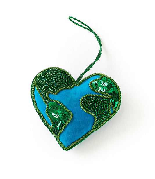 Larissa Heart Earth Beaded Ornament - Hand Embroidered