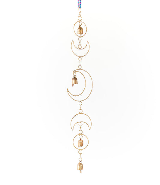 Indukala Large Moon Phase Bell Wind Chime - Home Decor - Chickadees Wooden Toys