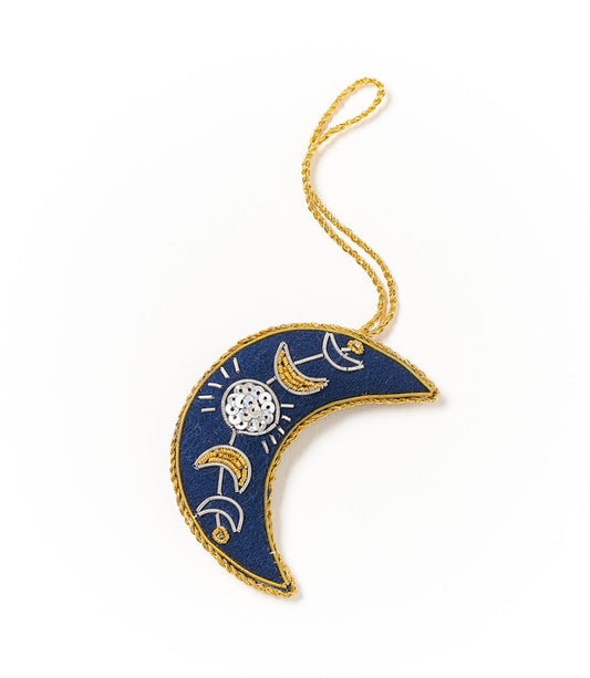 Larissa Crescent Moon Ornament - Hand Embroidered