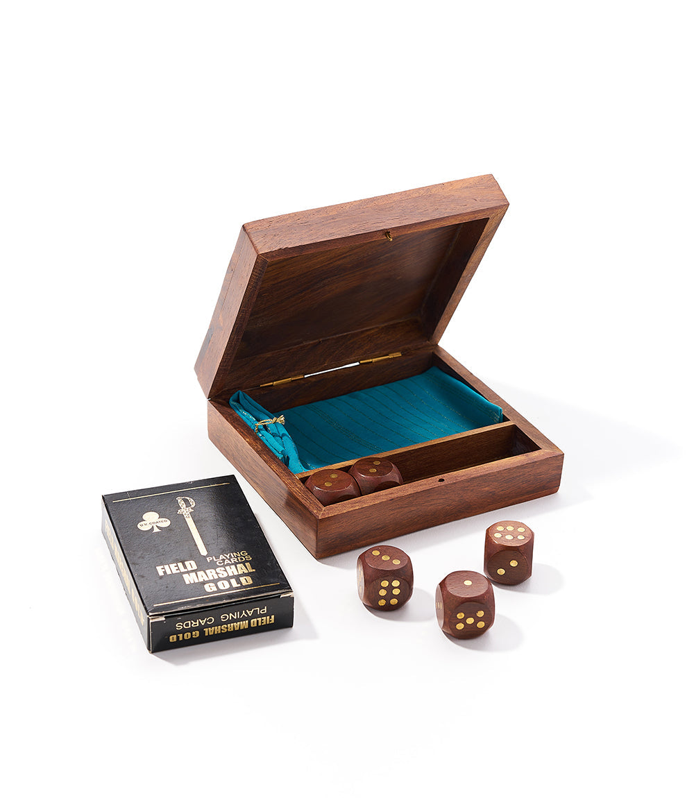 Game Night Box (5 Dice, Playing Cards) - Handcrafted Wood - Chickadees Wooden Toys