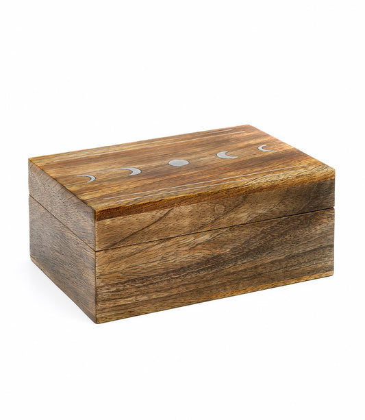 Indukala Moon Phase Jewelry Box With Tray - Wood Brass Inlay - Chickadees Wooden Toys