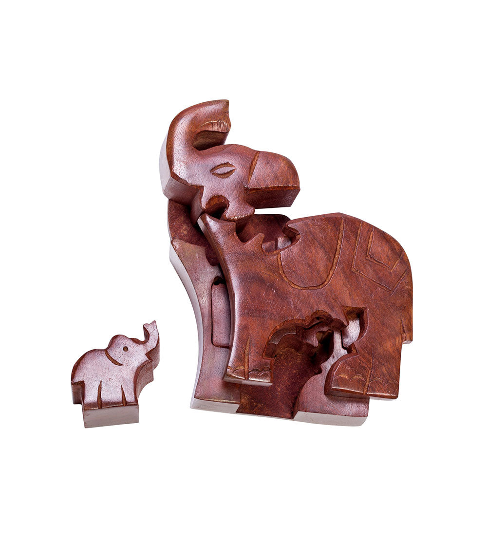 Mom and Baby Elephant Puzzle Box - Hand Carved Wood, Fair Trade - Chickadees Wooden Toys