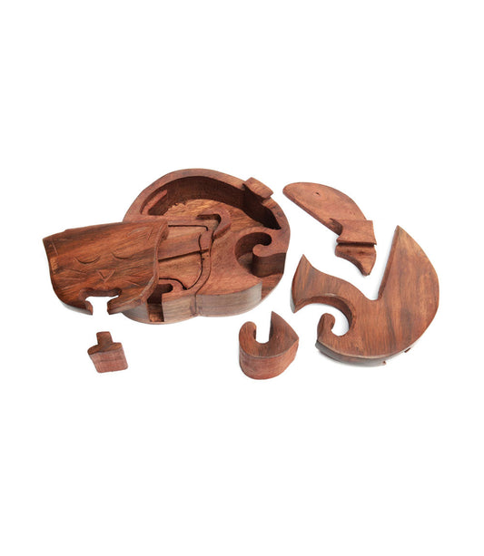 Sleeping Cat Keepsake Puzzle Box - Indian Rosewood - Chickadees Wooden Toys