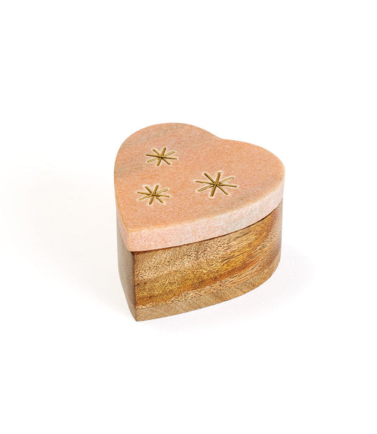 Jaipuri Heart Keepsake Box - Pink Carved Marble - Chickadees Wooden Toys