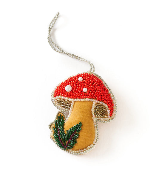 Larissa Mushroom Beaded Ornament - Hand Embroidered