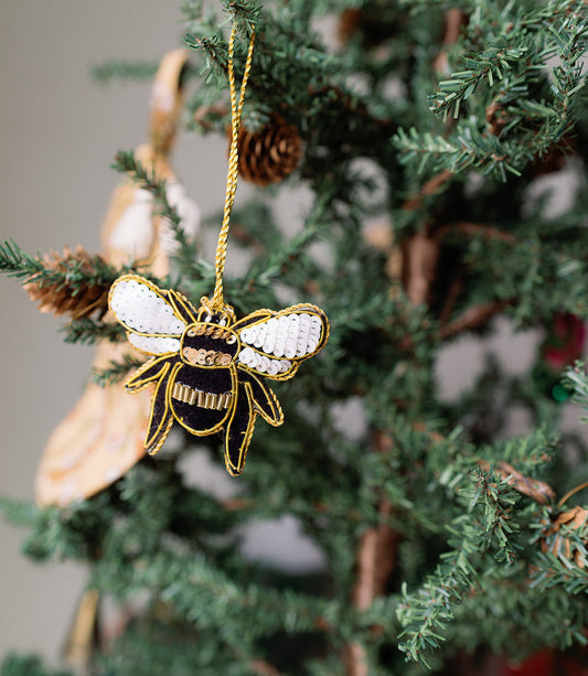Larissa Bee Beaded Ornament - Hand Embroidered