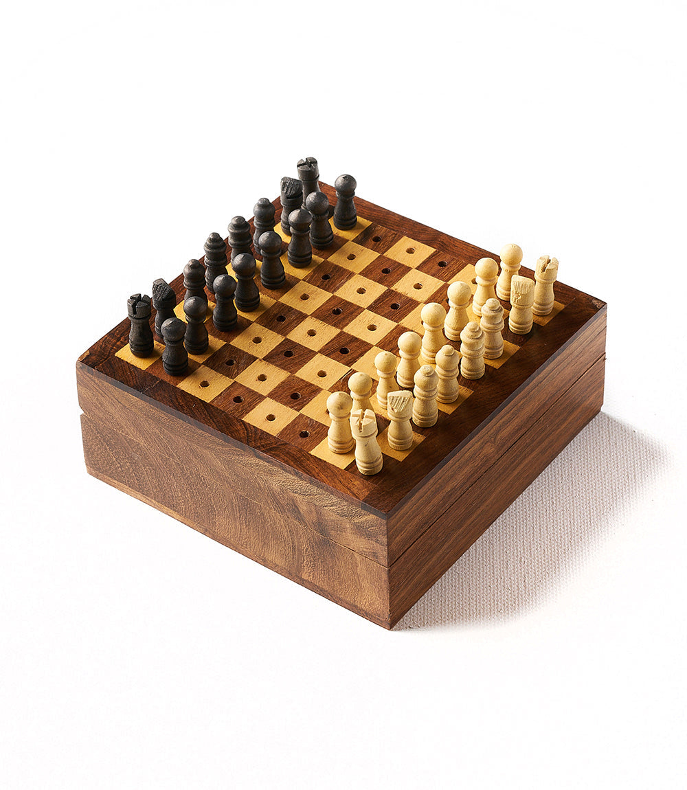 Travel Chess Game -  Handcrafted Wood Pegs - Chickadees Wooden Toys