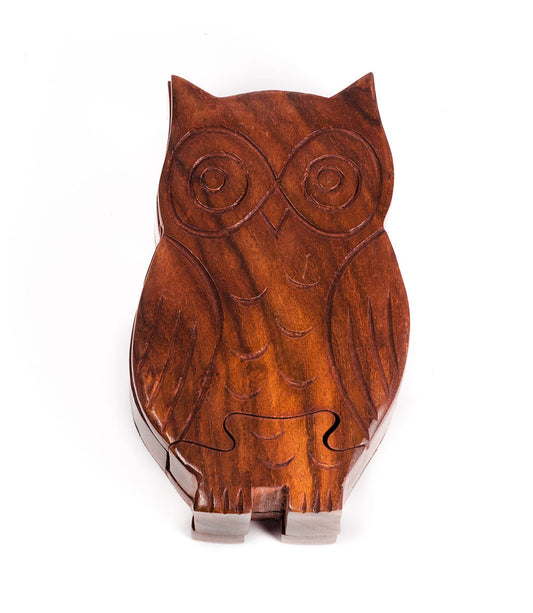 Owl Puzzle Box - Ethically Hand Carved Sheesham Wood - Chickadees Wooden Toys