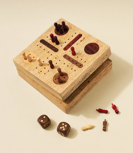 Pachisi Travel Game Set - Hand Carved, Fair Trade - Chickadees Wooden Toys