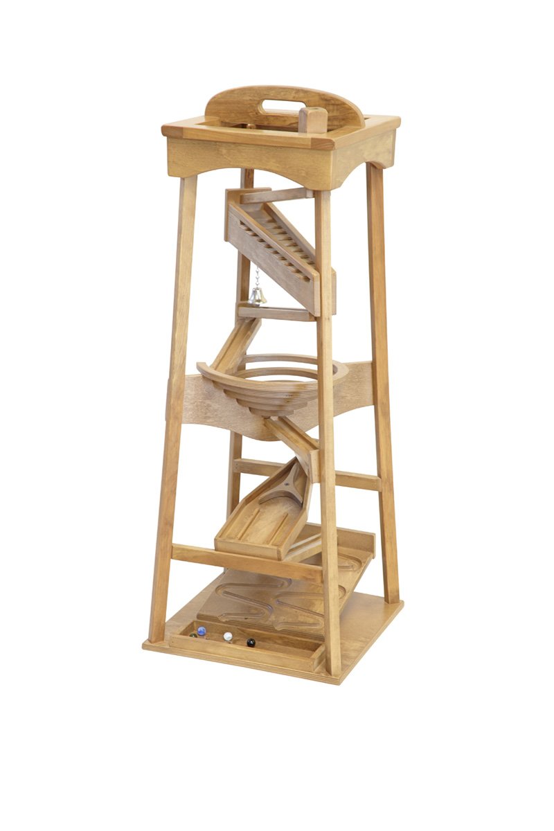 Pyramid Marble Tower Run Wooden Toy, 39" High, Marbles Included - Chickadees Wooden Toys