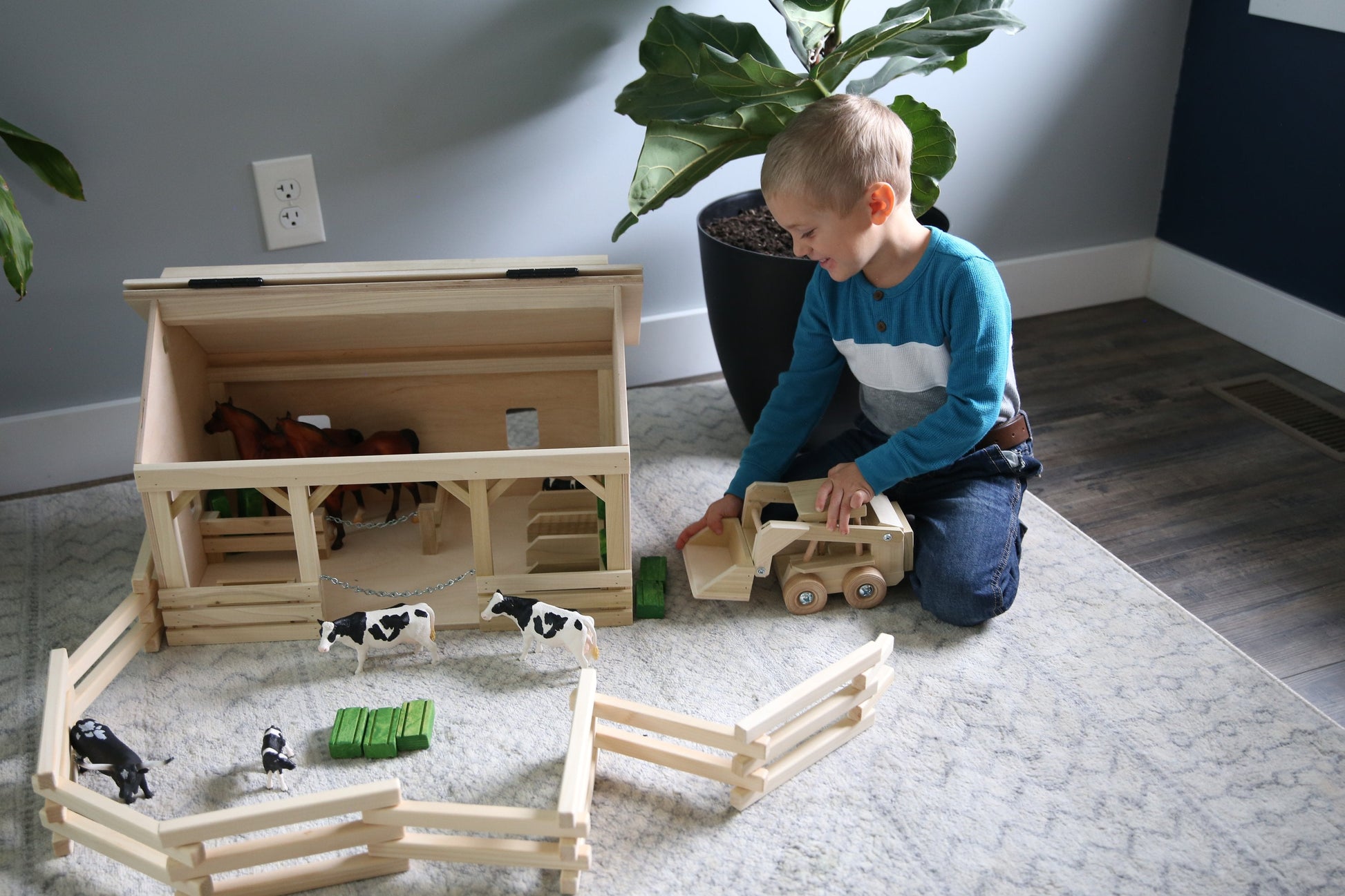Wooden Skid Loader Toy, Skid Steer with Movable Bucket - Chickadees Wooden Toys