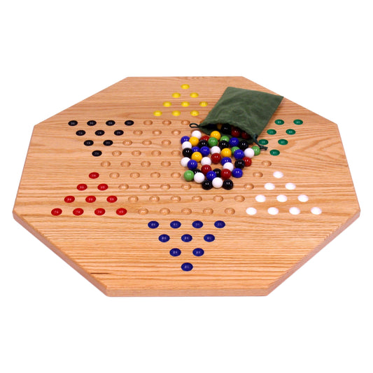 Hand-Painted Oak Wooden Chinese Checkers Board Game, 19" Wide - Chickadees Wooden Toys